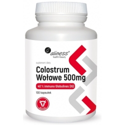 Aliness Colostrum Wołowe IG 40% 500mg 100kapsułek cena 84,90zł