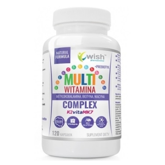 Wish Pharmaceutical Multiwitamina Complex Witamina K2+ D3+ A, E, C+ B Complex+ Prebiotyk 120kapsułek cena 43,89zł