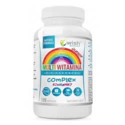 Wish Pharmaceutical Multiwitamina Junior Witamina B Complex + A,D3,E,K2 + C + Prebiotyk 120kapsułek cena 34,49zł