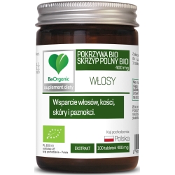 Skrzyp BIO + Pokrzywa BIO Włosy, skóra, paznokcie, kości 400mg, 100 tabletek BeOrganic cena 42,99zł