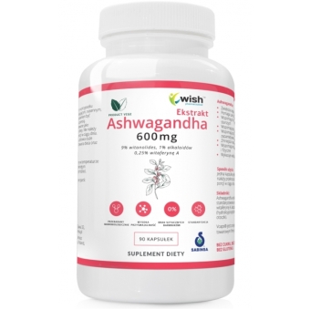 Wish Pharmaceutical Ashwagandha ekstrakt żeń-szeń indyjski 600mg 90kapsułek cena 40,90zł