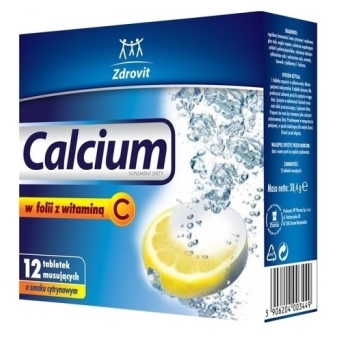 Zdrovit Calcium z witaminą C o smaku cytrynowym 12tabletek musujących cena 4,80zł