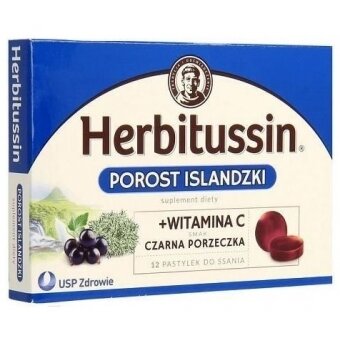 Herbitussin Porost Islandzki+Witamina C 12pastylek do ssania cena 11,70zł