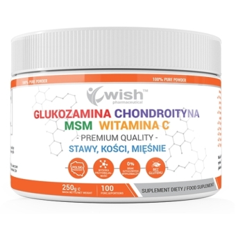 Wish Pharmaceutical Glukozamina Chondroityna MSM Witamina C stawy kości mięsśnie 250g cena 59,00zł