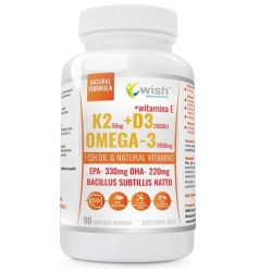 Wish Pharmaceutical Witamina K2 MK-7 + D3 50mcg 2000IU+ Omega-3 Vit E 90kapsułek miękkich cena 49,90zł