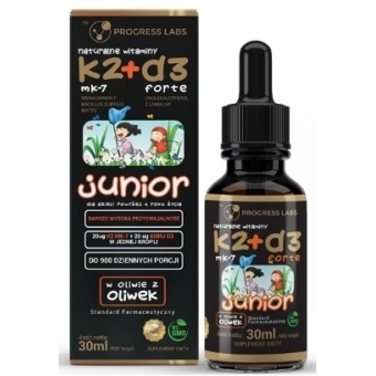 Naturalna Witamina K2 MK-7 + D3 Forte dla dzieci krople 30ml Progress Labs cena 36,00zł