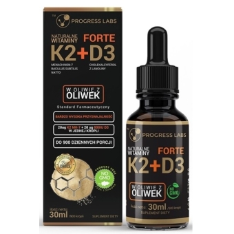 Naturalna Witamina K2 MK-7 + D3 Forte dla wegan krople 30ml Progress Labs cena 36,00zł