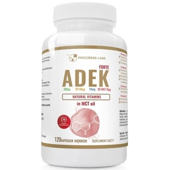 Witamina ADEK Complex A D3 E K2 MK-7 w oleju MCT 120 Kapsułek Progress Labs cena 75,90zł