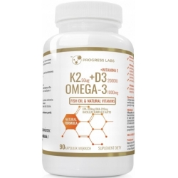 Witamina K2 MK-7 + D3 50mcg 2000IU+ OMEGA-3 Vit E 90 kapsułek Progress Labs cena 50,00zł