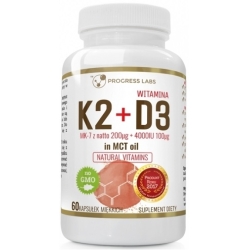 Witamina K2 VitaMK7 Z Natto 200mcg + D3 4000IU 100mcg w oleju MCT 60kapsułek Progress Labs cena 39,50zł