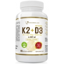 Witamina K2 MK-7 100mcg + D3 2000IU 50mcg MCT (olej kokosowy) 60kapsułek Progress Labs cena 20,50zł