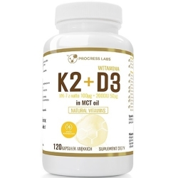Witamina K2 MK-7 100mcg + D3 2000IU 50mcg MCT (olej kokosowy) 120kapsułek Progress Labs cena 40,00zł