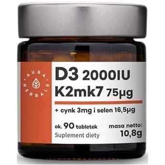 Aura Herbals Witamina D3 2000IU + K2 + Cynk + Selen 90tabletek cena 26,40zł