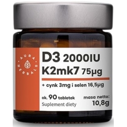 Aura Herbals Witamina D3 2000IU + K2 + Cynk + Selen 90tabletek cena 26,40zł