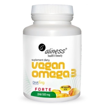 Aliness Vegan Omega 3 FORTE DHA 500 mg 60vege kapsułek cena 79,90zł
