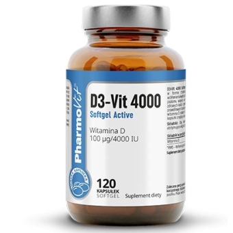 Clean Label D3-Vit 4000 witamina D3 120żelowych kapsułek Vcaps Pharmovit cena 29,90zł