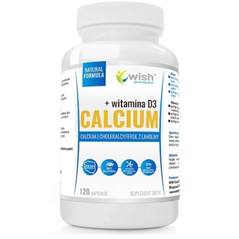 Calcium Wapń 1000mg + Witamina D3 50mcg 120kapsułek Wish Pharmaceutical cena 26,90zł