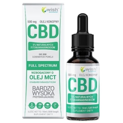 Olej konopny CBD 500mg 5% fitokannabinoidów Full Spectrum certyfikowany Wish Pharmaceutical cena 72,90zł