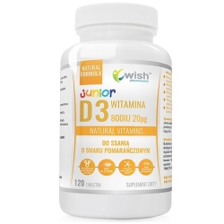 Witamina D3 Junior 800IU 20mcg 120tabletek do ssania o smaku pomarańczowym Wish Pharmaceutical cena 18,90zł
