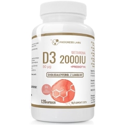 Progress Labs Witamina D3 2000j.m. Forte l-leucyna + prebiotyk 50mcg 120tabletek cena 19,90zł