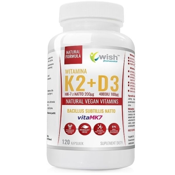 Wish Pharmaceutical Witamina K2 VitaMK7 Z Natto 200mcg + D3 4000IU 100mcg Vege 120kapsułek cena 49,95zł
