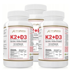 3 x Witamina K2 Vita-MK7 7 200µg + D3 100µg 4000IU z prebiotykiem 120kapsułek Vcaps Alto Pharma cena 198,00zł