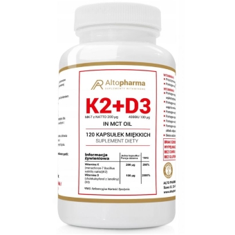 Witamina K2 Vita-MK7 7 200µg + D3 100µg 4000IU w oleju MCT 120kapsułek miękkich Vcaps Alto Pharma cena 79,99zł