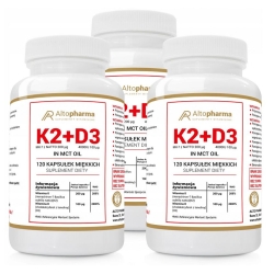 3 x Witamina K2 Vita-MK7 7 200µg + D3 100µg 4000IU w oleju MCT 120kaps.  miękkich Vcaps Alto Pharma cena 198,00zł