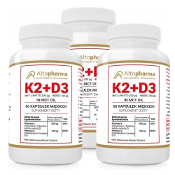 3 x Witamina K2 Vita-MK7 7 200µg + D3 100µg 4000IU w oleju MCT 60kapsułek miękkich Vcaps Alto Pharma cena 120,00zł