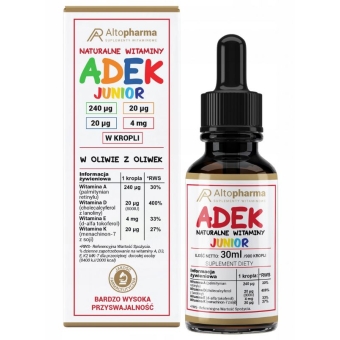 Naturalna witamina ADEK Junior w oleju z oliwek krople 30ml Alto Pharma cena 49,00zł