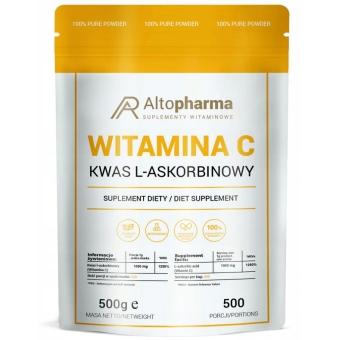 Witamina C kwas L-askorbinowy premium quality 1000mg 100% pure powder 500g Alto Pharma cena 30,99zł