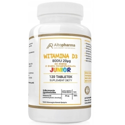 Witamina D3 Junior 800IU 20mcg 120tabletek do ssania o smaku pomarańczowym Alto Pharma cena 19,99zł