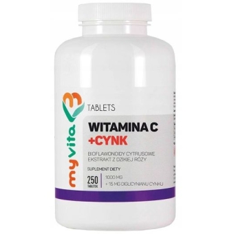 MyVita Witamina C 1000mg + Cynk + Dzika Róża + Bioflawonoidy 250tabletek cena 46,90zł