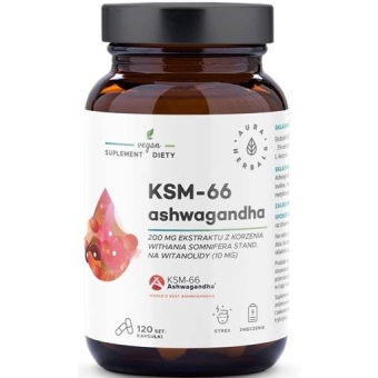 Aura Herbals Ashwagandha KSM-66 Korzeń 200mg 120kapsułek cena 40,50zł