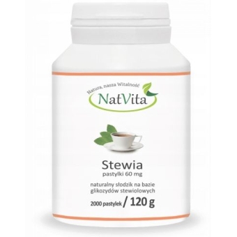 Stewia (stevia) naturalny słodzik 60mg 2000pastylek Natvita cena 57,90zł
