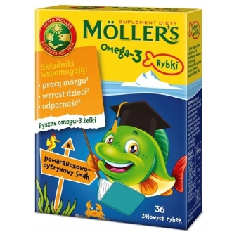 Moller's Omega-3 Rybki pomaraczowo-cytrynowy smak żelki 36sztuk Orkla Care cena 29,90zł