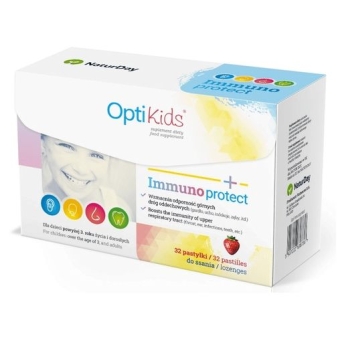 Naturday OptiKids Immunoprotect probiotyk dla dzieci smak truskawkowy 32pastylki cena 128,70zł