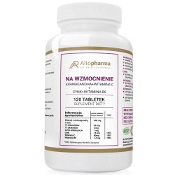 Na wzmocnienie Ashwagandha + Cynk + Witamina C+ Witamina B6 120tabletek Alto Pharma cena 42,99zł