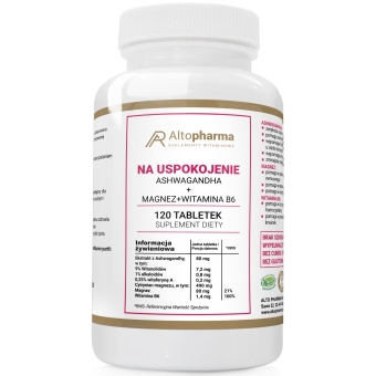 Na uspokojenie Ashwaganda + magnez + witamina B6 stres zmęczenie 120tabletek Alto Pharma cena 27,90zł
