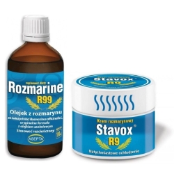 Zestaw duży Rozmarine R99 olejek z rozmarynu płyn 100ml + Stavox (stawox) R9 krem 150ml Asepta cena 186,90zł