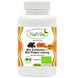 Bio Kurkuma Bio Pieprz Czarny 550mg 100kapsułek NatVita cena 33,90zł