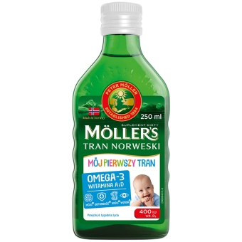 Moller's Tran Norweski Mój pierwszy tran Omega 3 dla dzieci 250ml Orkla Care cena 55,90zł