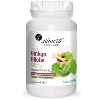 Aliness Ginkgo Biloba (miłorząb japoński) 120mg 60Vege tabletek cena 29,90zł