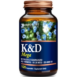 Doctor Life Witamina K & Witamina D3 Mega w oleju z czarnuszki 120kapsułek cena 84,50zł
